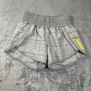 Lululemon Tracker Short V Womens 4 Grey White Striped Running Athletic Shorts